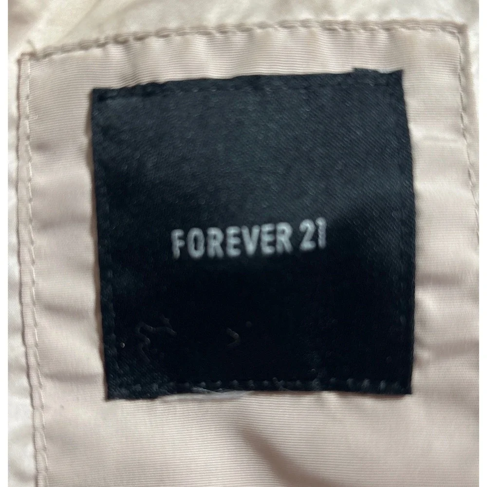 Forever 21 Women's Quilted Puffer Coat Faux Fur Hood Zip Front Beige Size Medium